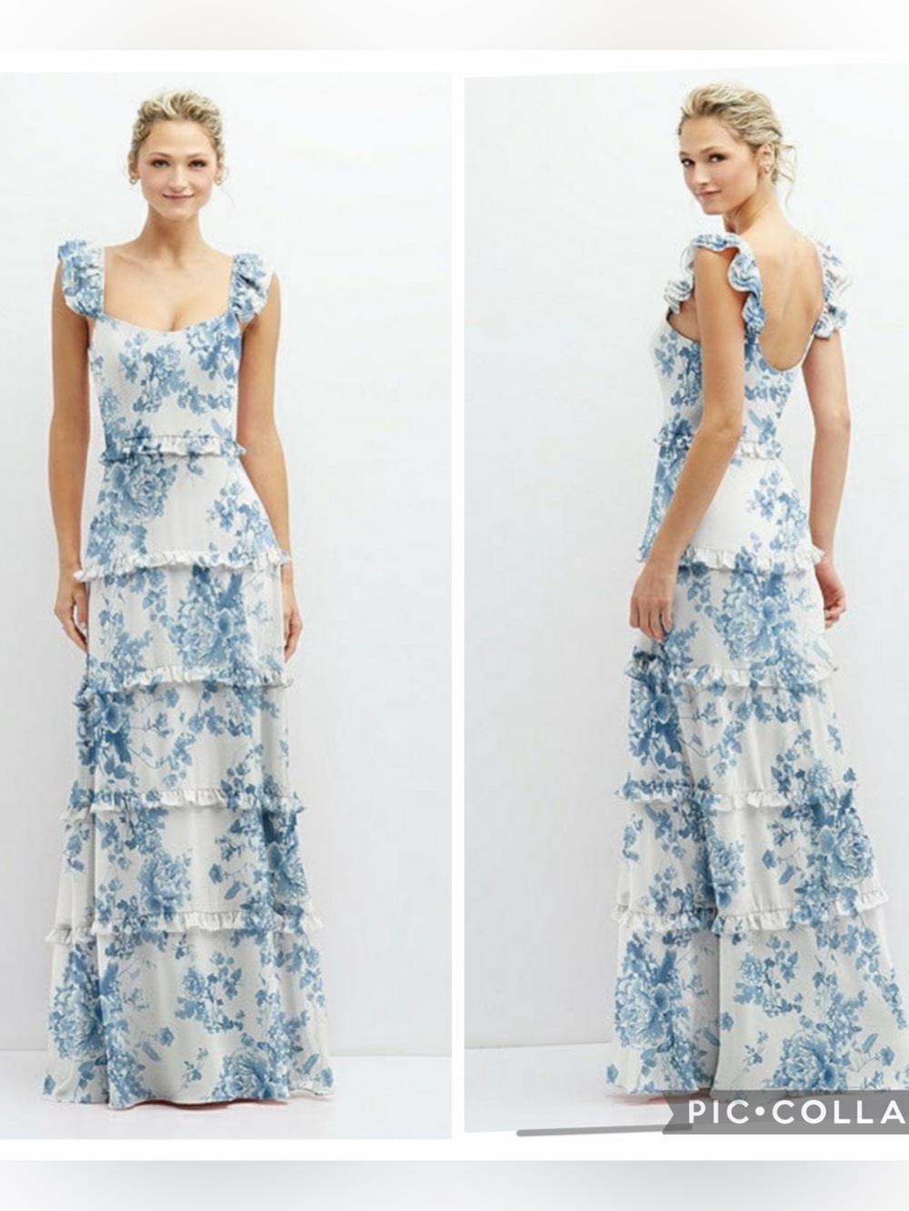 After Six NWT Tiered Chiffon Maxi Dress Ruffle Straps Blue Size 6